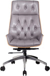 Ergonomic Desk Chair PU Leather Computer Chair Executive Adjustable Rolling Swivel Chair With Headrest & Wood Walnut Backrest, Gray - Bosonshop