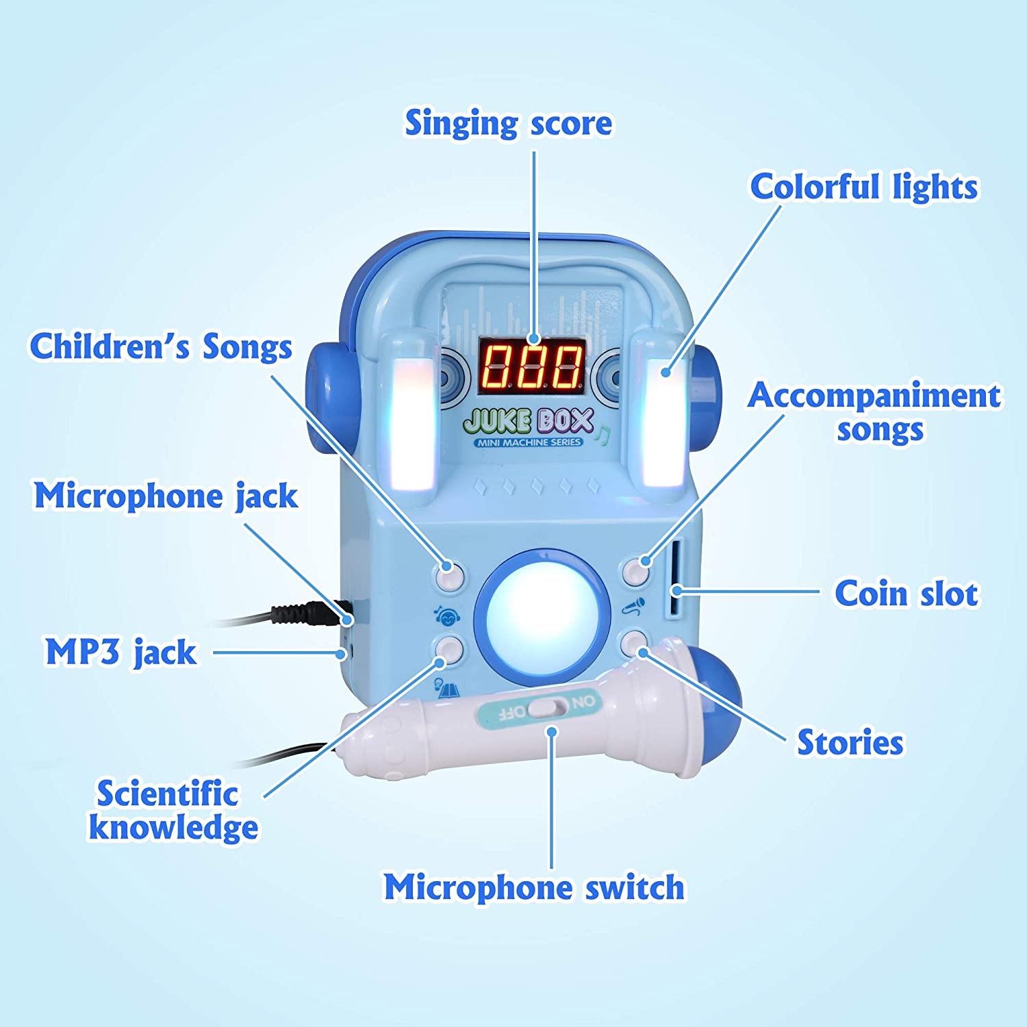 Children's Karaoke Speaker Kids Jukebox with Microphone - Portable Mini Machine for Singing Songs - for Indoor and Outdoor, Blue - Bosonshop