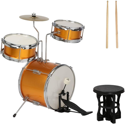 Kids Drum Set 3-Piece Junior Musical Instrument Beginner Kit with 13" Bass, Cymbals, Pedals, Drumsticks, Stool - Easy to Assemble - Bosonshop