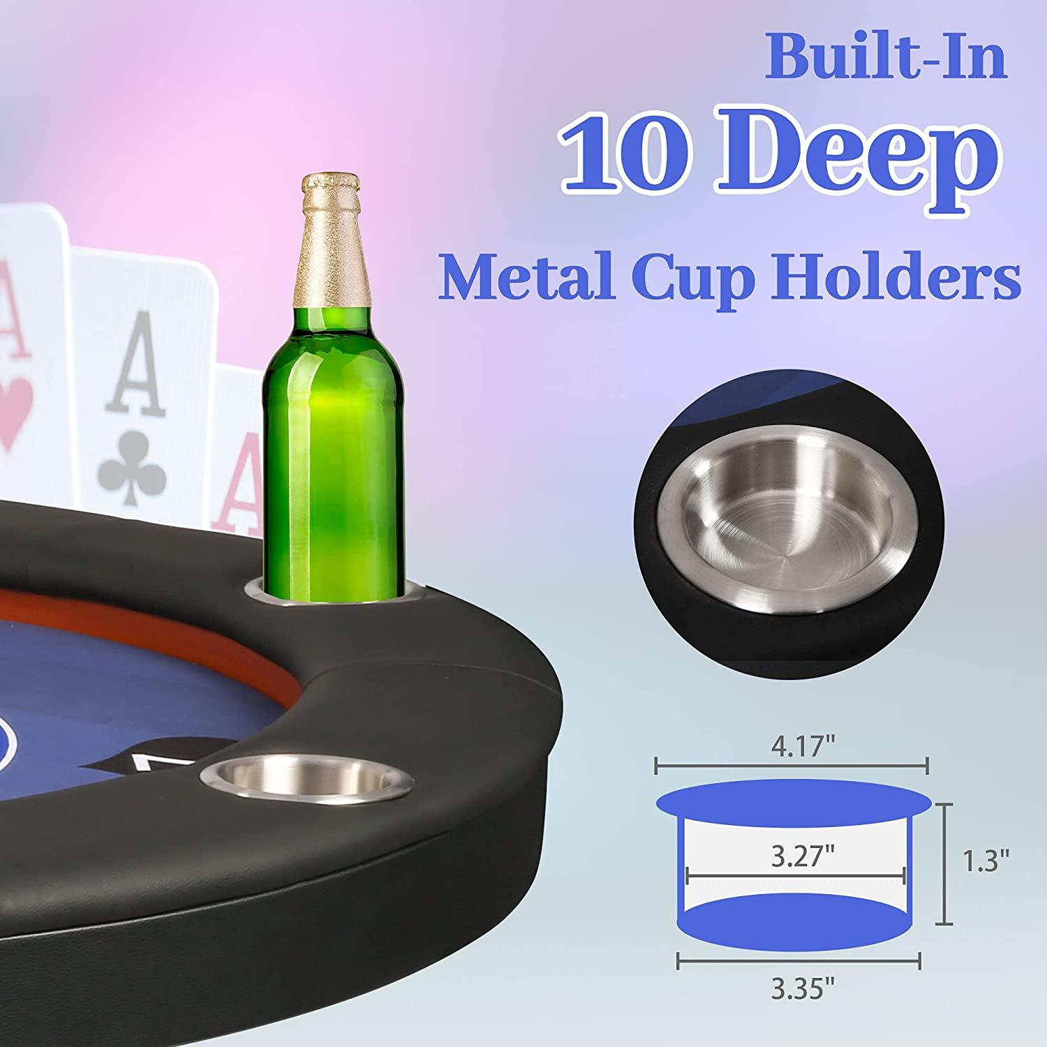 10 Player Poker Folding Table Casino Style Table with Deep Steel Cup Holder - Bosonshop