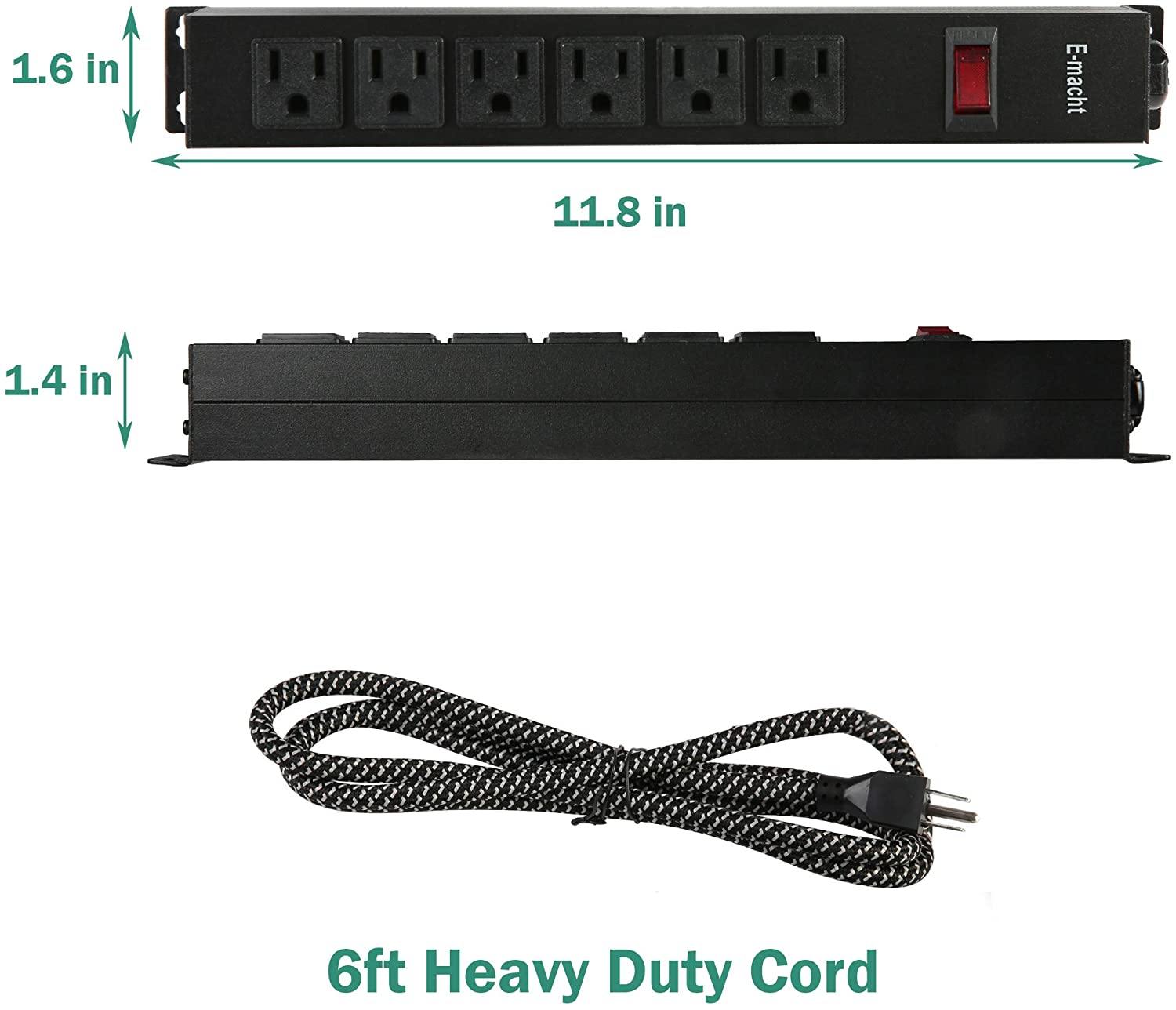 Long Power Strip Surge Protector, 6 Outlets Metal Heavy Duty Power Outlet, Wall Mountable, 6 ft Long Extension Cord, 2 Pack, Black - Bosonshop