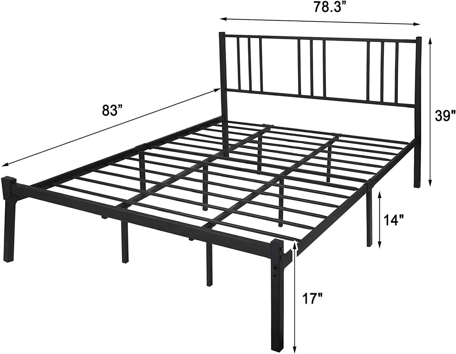 14" Metal Platform Bed Frame and Headboard with Under Bed Storage, Heavy Duty Metal Slat and Anti-Slip Support - Bosonshop