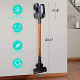 Cordless Vacuum Cleaner, Lightweight Quiet Powerful Suction Stick Handheld Vac with 2200mAh Rechargeable Battery, Black & Orange - Bosonshop