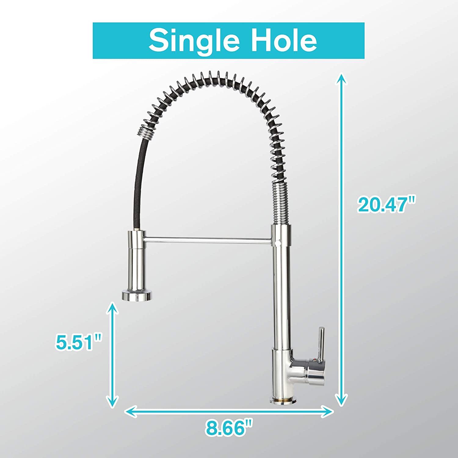 Commercial Kitchen Faucet with Pull Down Sprayer, High Arc Stainless Steel, 360 Swivel Single Handle Single Hole Spring Sink Faucet, Chrome - Bosonshop