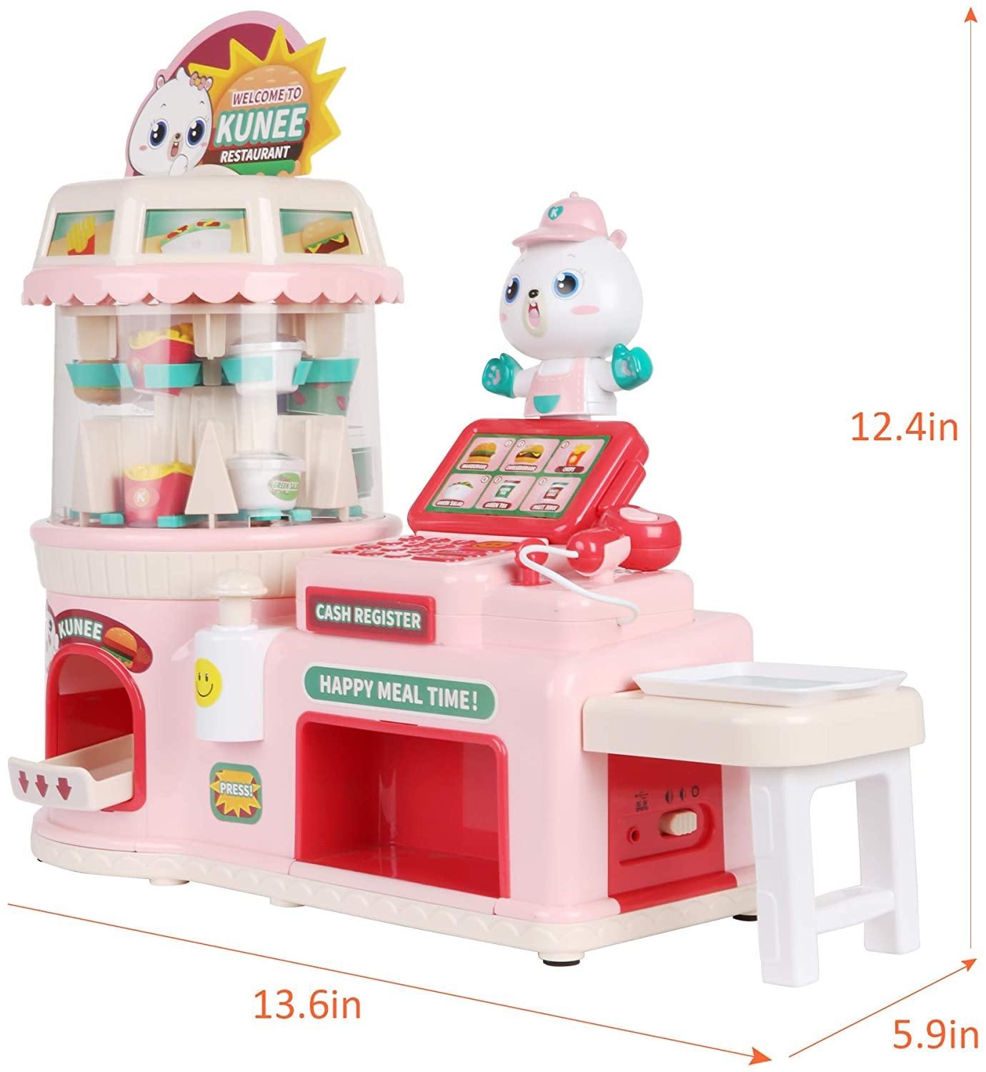 Kids Pretend Play Restaurant Set Interactive Vending Machine Game Play Calculator Cash Register Powered by USB Charge or Batteries - Bosonshop
