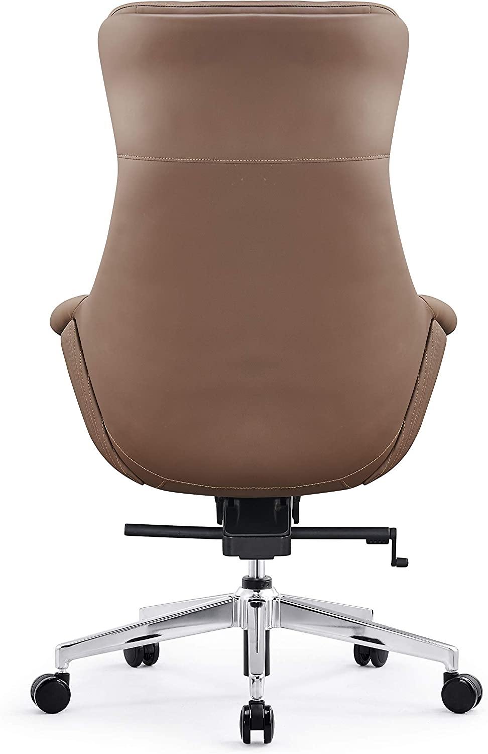 High Back Swivel Chair for Desk with Adjustable Height Handle Office Armchair PU Leather Ergonomic Desk Chair, Brown - Bosonshop