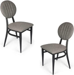 Set of 2 Mid-Century Modern Dining Room Chair with Round Striped Back Cushion Metal Frame Classy Kitchen Side Chair Simple Dining Chair, Grey - Bosonshop