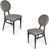 Set of 2 Mid-Century Modern Dining Room Chair with Round Striped Back Cushion Metal Frame Classy Kitchen Side Chair Simple Dining Chair, Grey - Bosonshop