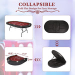 10 Players Folding Casart Poker Table Card Game Table with Metal Frame and 10 Cup Holders, Red - Bosonshop