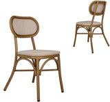 Outdoor Rattan Leisure Chairs Garden Patio Chair Set, Metal Chair Frame with Textilene Seat, Set of 2, Armless, Khaki - Bosonshop