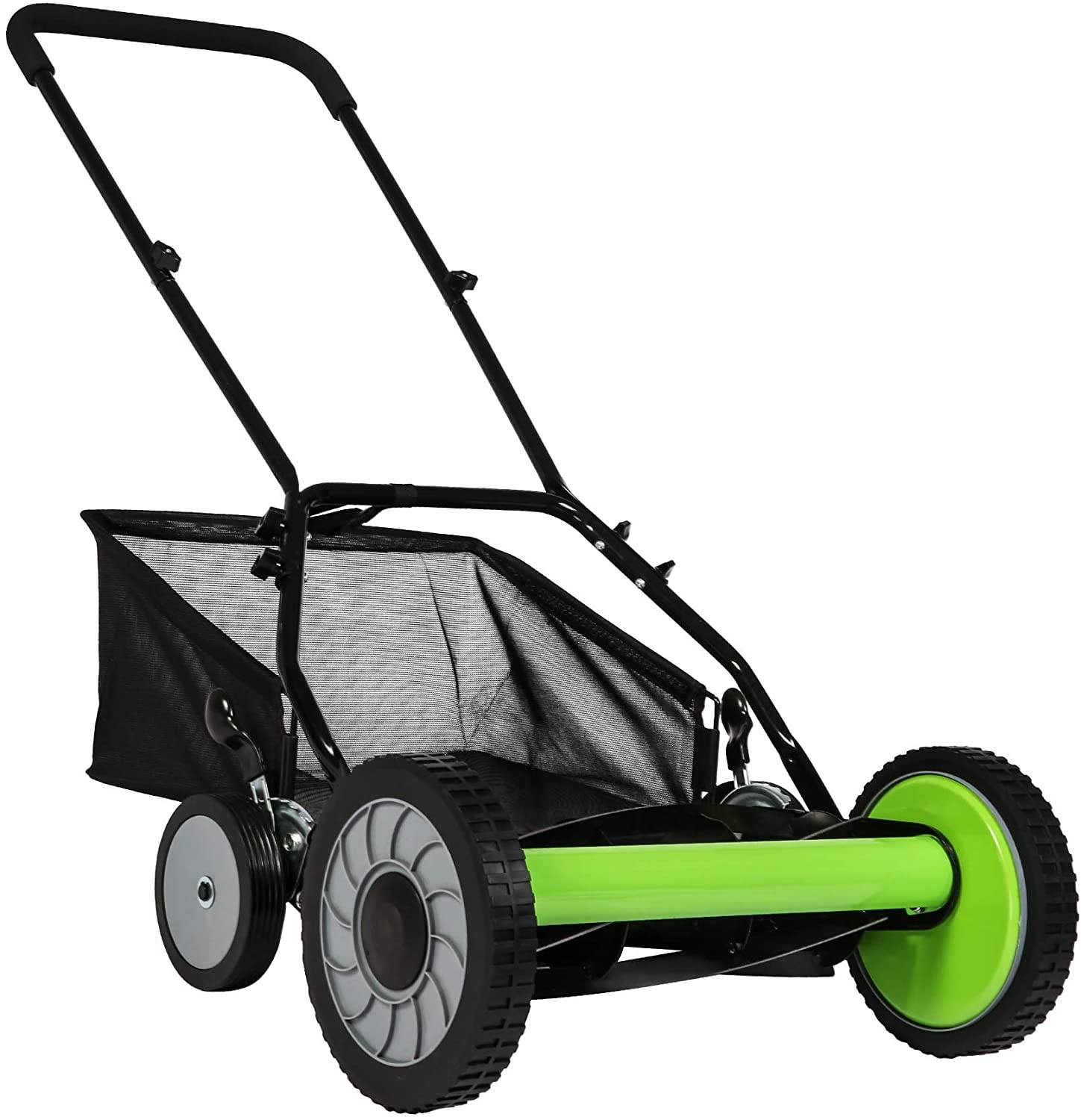 16-Inch Manual Reel Mower Adjustable 5-Blade Push Lawn Mower with Catcher (Four Wheeled) - Bosonshop