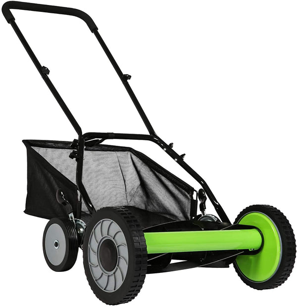 16-Inch Manual Reel Mower Adjustable 5-Blade Push Lawn Mower w/ Catcher (Four Wheeled)