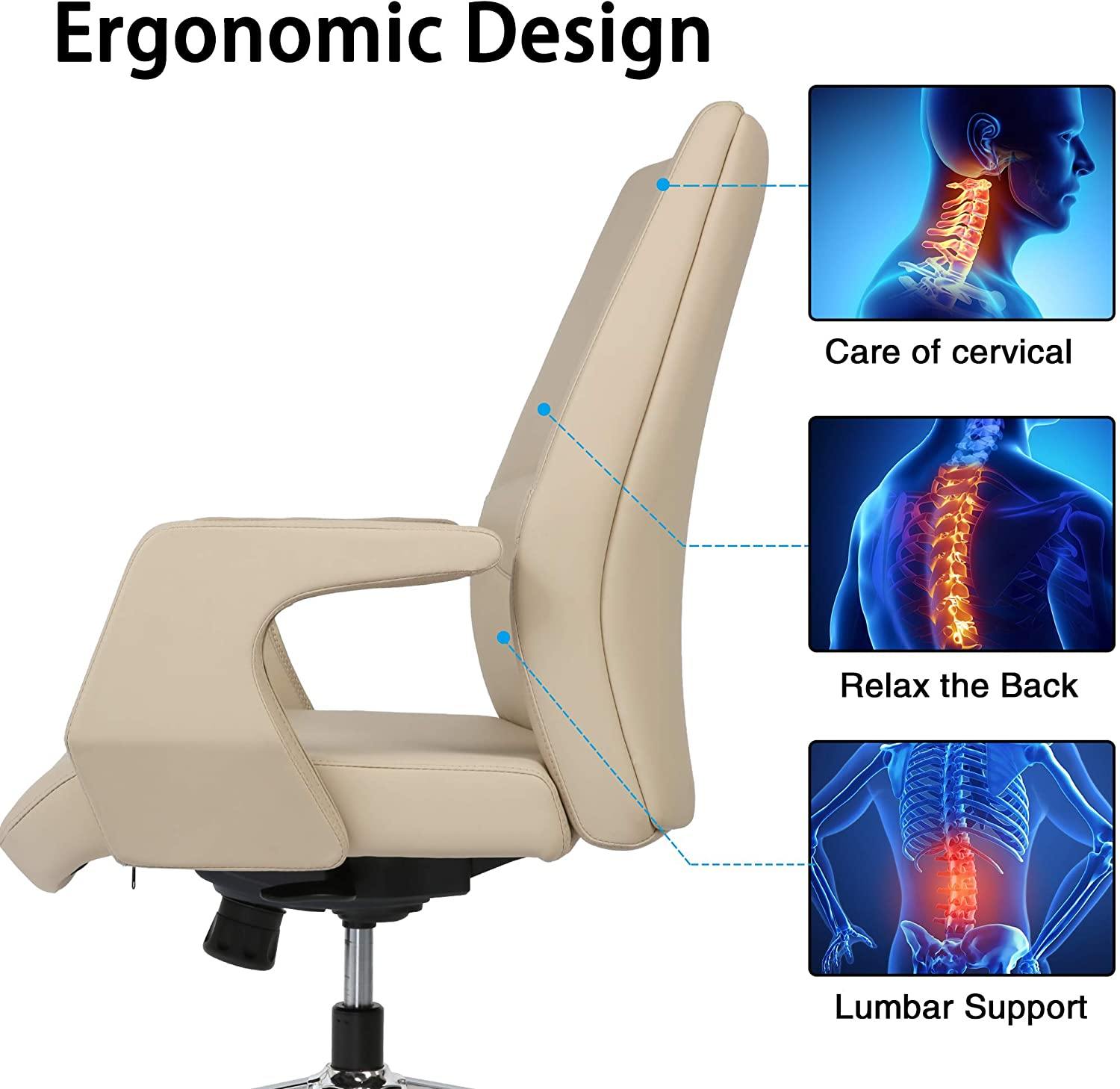 Executive Office Chair Ergonomic Leather Home Office Chair Comfortable Adjustable Lock Position Desk Chair - Bosonshop