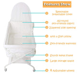 Baby Bassinet Bedside Sleeper Folding Crib with 4 Wheels, Newborn Infant Bed with Soft Comfort Mattress - Bosonshop
