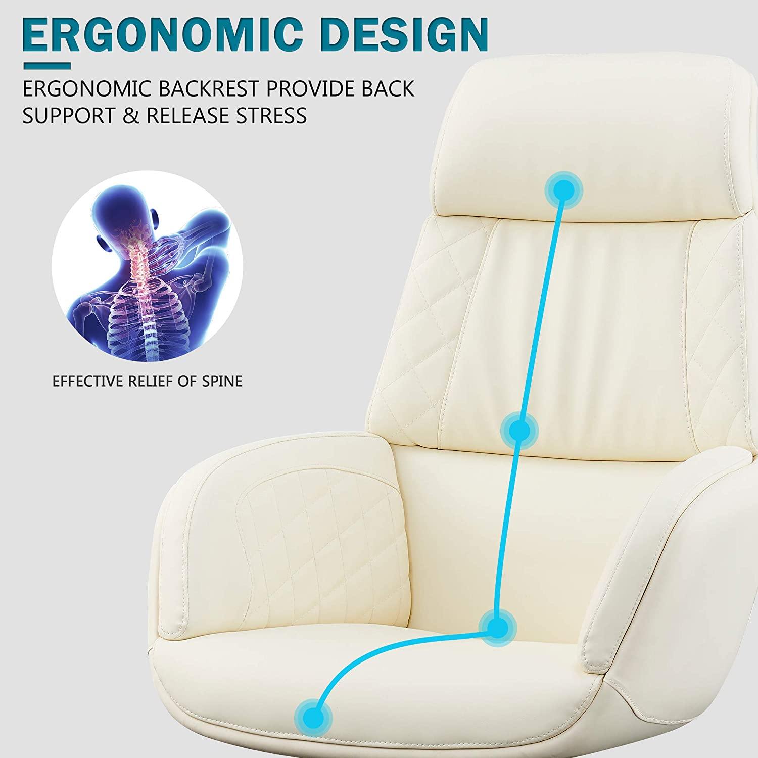 Ergonomic Office Chair High Back Executive PU Leather Upholstered Swivel Chair with Headrest & Thick Padding Armrest Adjustable Desk Chair Task - Bosonshop