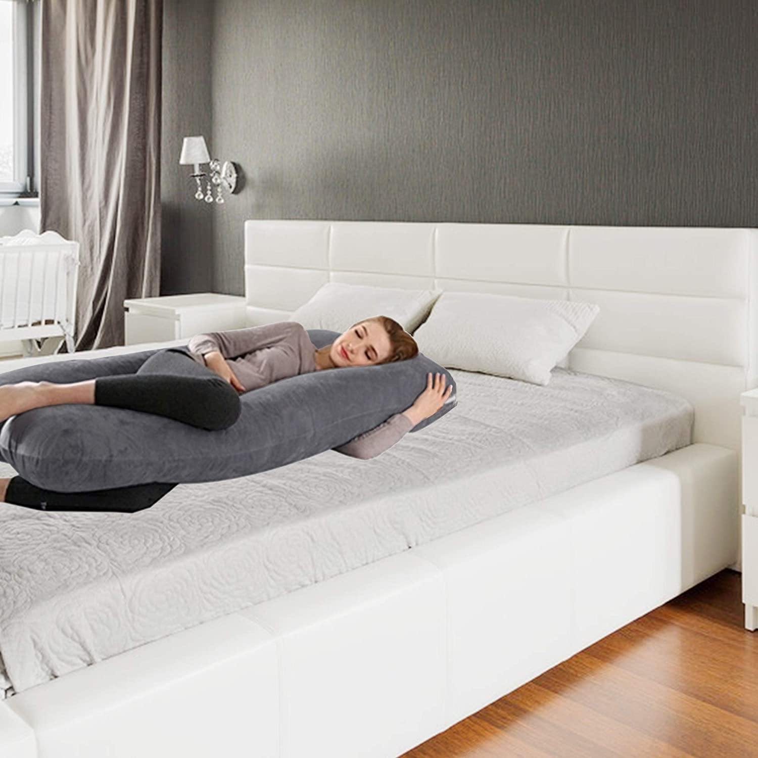 U/C/J-Shape Full Body Pillow 55 Inch Maternity Pillow with Washable Velvet Cover Nursing Support Cushion,Support for Back - Bosonshop