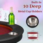 10 Players Folding Casart Poker Table Card Game Table with Metal Frame and 10 Cup Holders, Red - Bosonshop