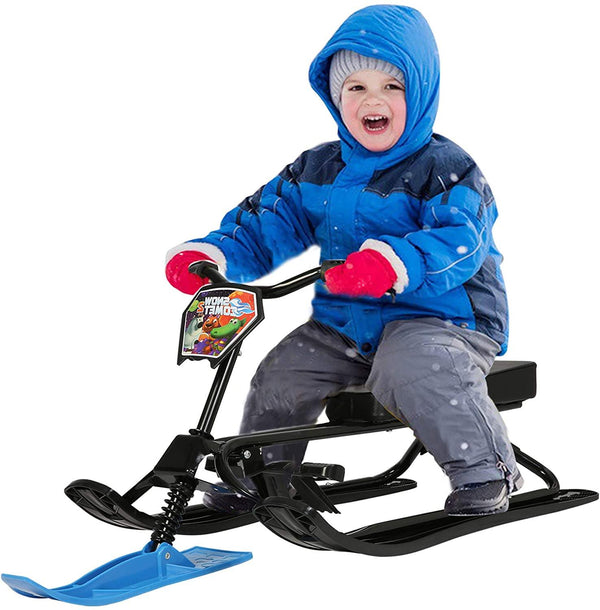 Snow Racer Sled with Steering Bicycle Handle and Twin Brakes, Kids Teens Winter Sport Ski Sled Slider Board for Downhill and Uphill