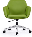 Low Back Swivel Chair PU Leather Adjustable Executive Upholstered Ergonomic Home Office Chair with Thick Padding Armrest & Lumbar Support - Bosonshop