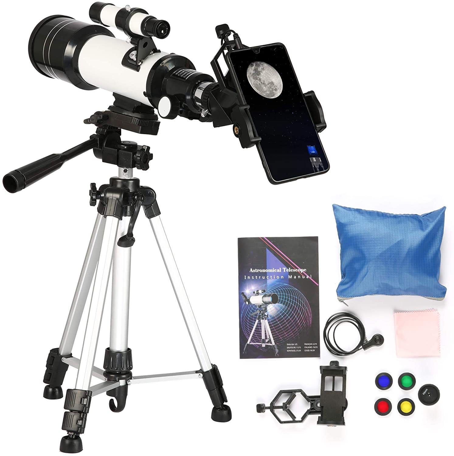 Astronomical Telescope Portable Telescope for Kids Beginners, 70mm Aperture, 20-120x Magnification With Smart Phone Adapter & Carry Bag - Bosonshop