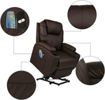 Single Recliner Chair with Massage & Heating Ergonomic Lounge Massage Sofa Power Lift with 2 Cup Holder Home Theater Seat, PU Leather, Brown - Bosonshop