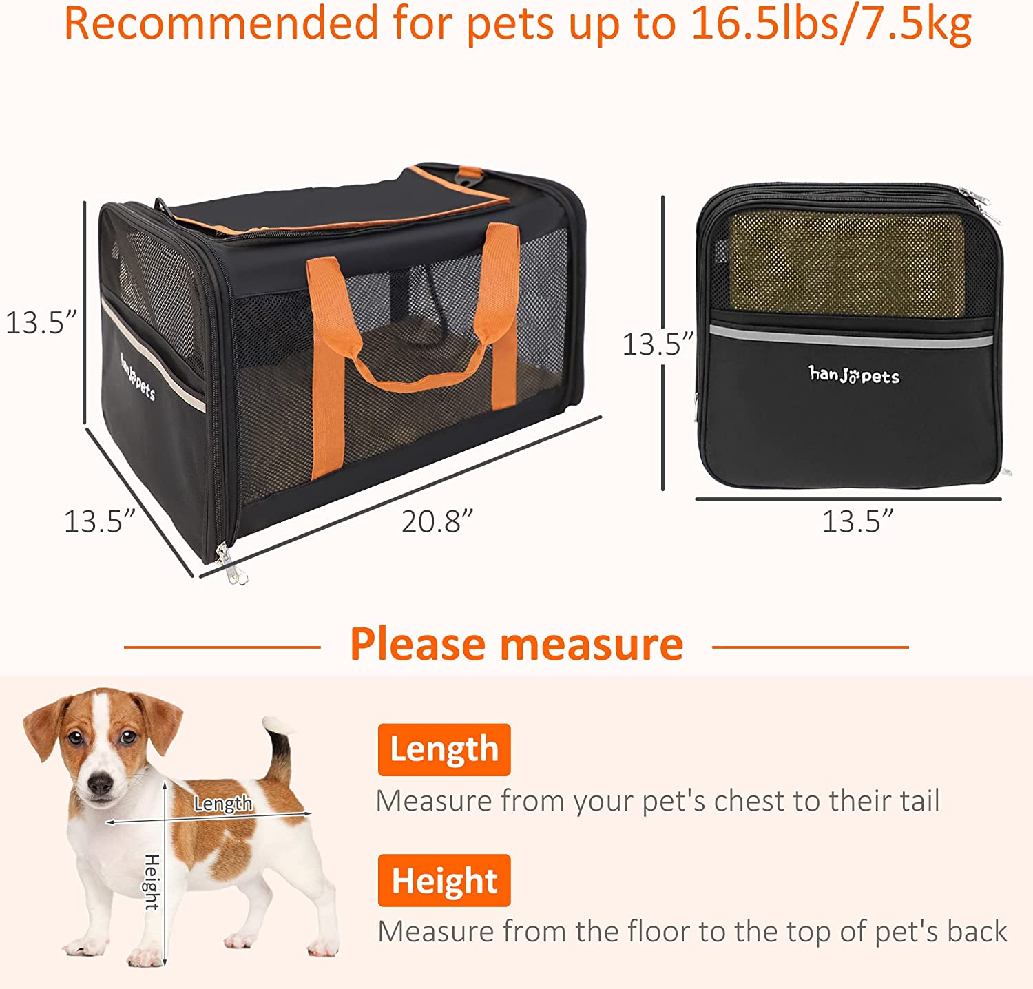 Cupets Foldable Airline Approved Pet Carrier with Safety Strap, Black