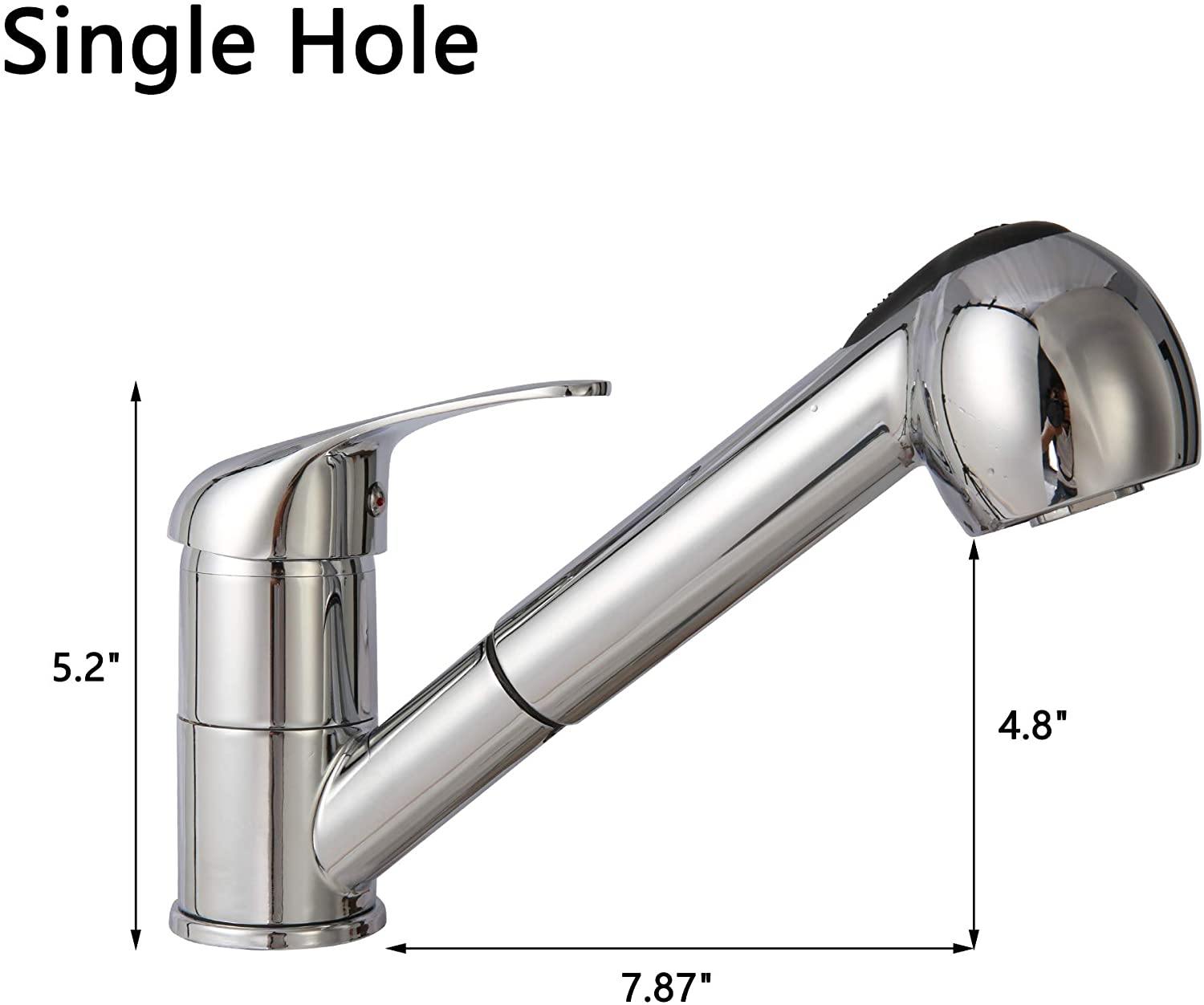Pull Out Sprayer Single Hole Kitchen Sink Faucet, Single Handle Stainless Steel Tap for Bathroom Rv Wet Bar Sinks, Chrome - Bosonshop