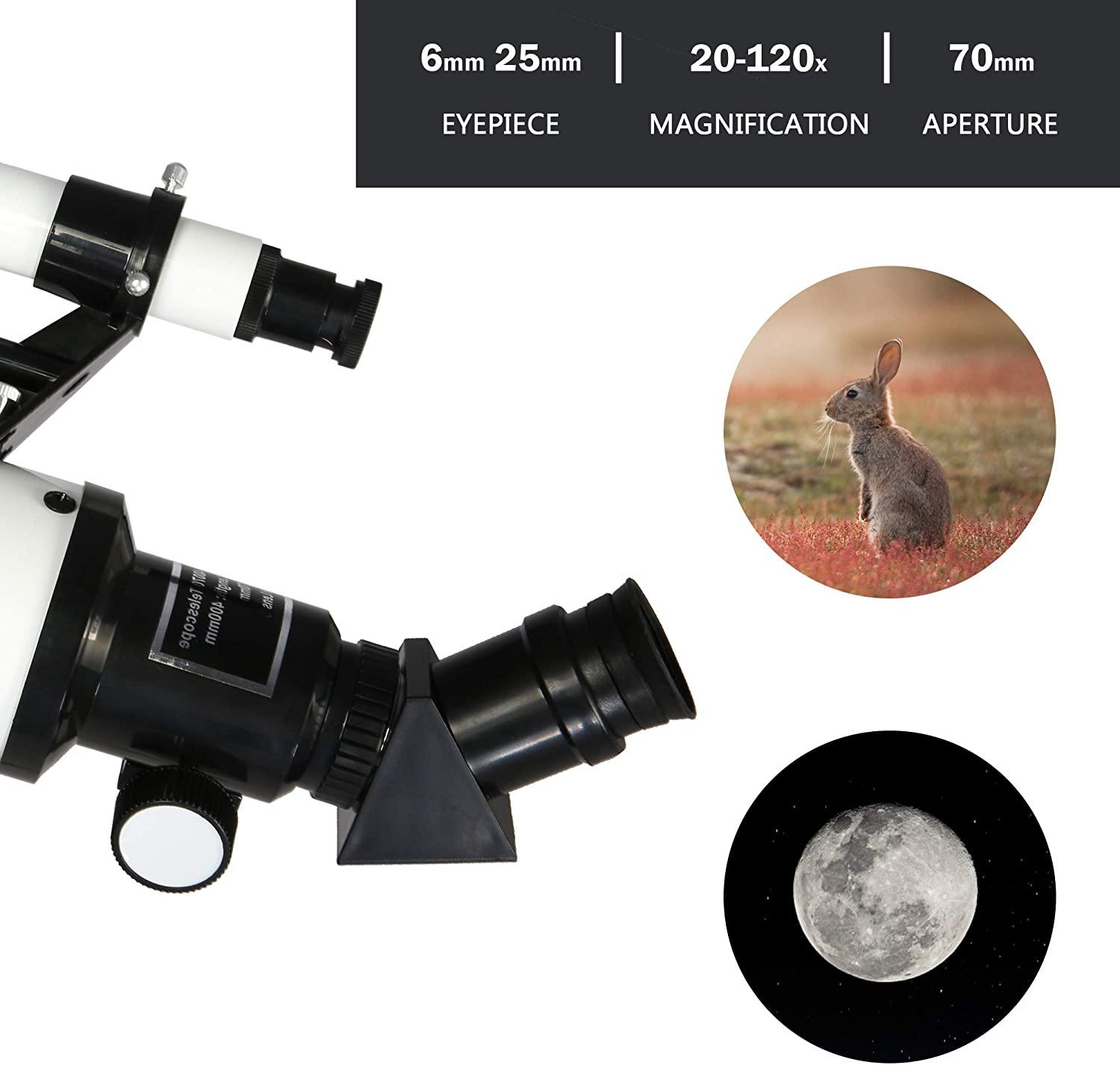 Astronomical Telescope Portable Telescope for Kids Beginners, 70mm Aperture, 20-120x Magnification With Smart Phone Adapter & Carry Bag - Bosonshop
