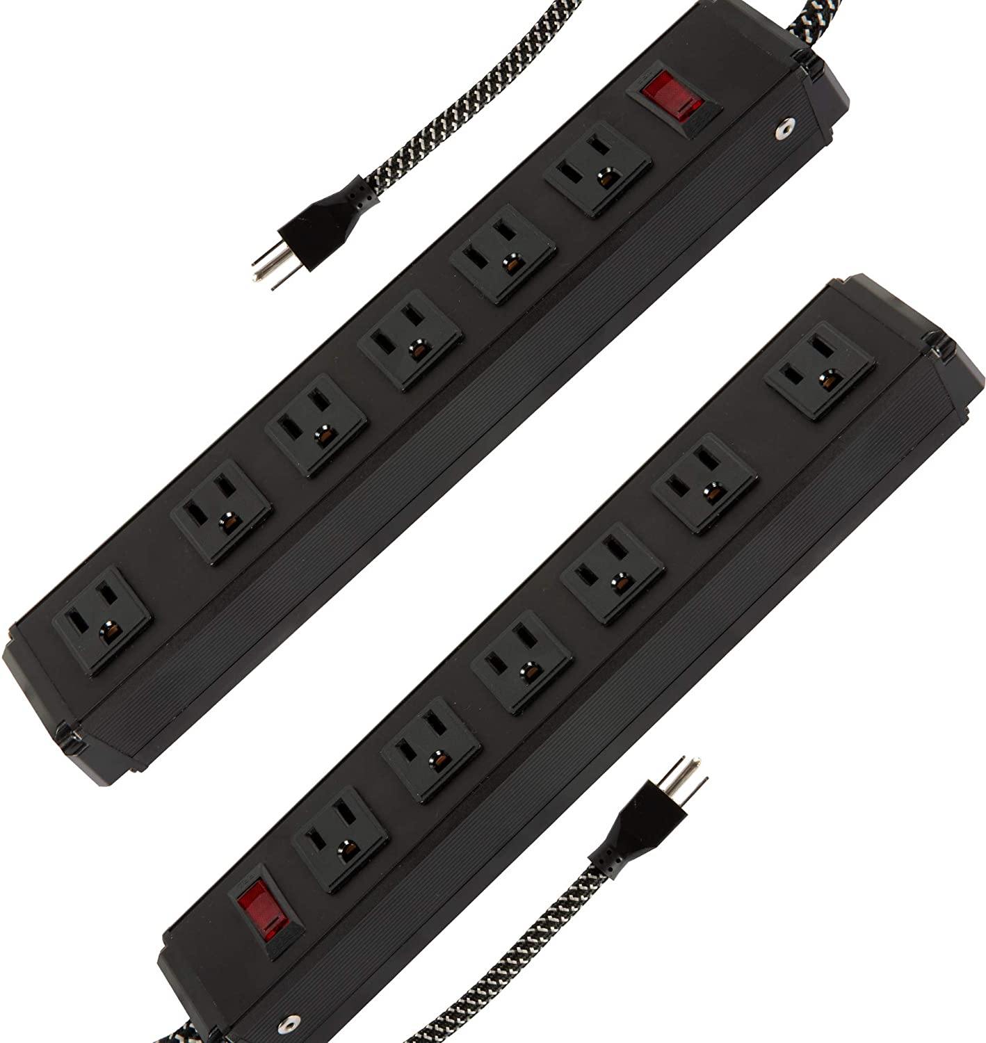 Surge Protector Power Strip with Outlets and USB Charging Ports 6-Foot Cord for Home, Office -Black (2, 6 outlets) - Bosonshop