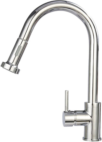 Kitchen Faucet with Pull Out Spray Head for 1 Hole Kitchen Sink, 360 Swivel Single Handle Stainless Steel Tap for Bathroom Rv Wet Bar Sinks, Chrome - Bosonshop