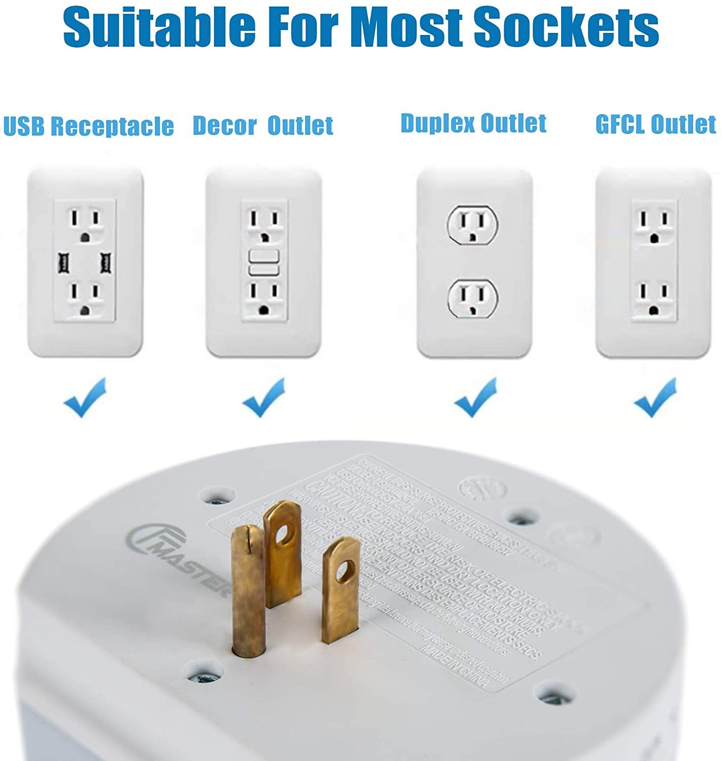 USB Wall Outlet Extender, Surge Protector Wall Outlet Plug with 3 Outl
