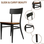 Mid-Century Dining Chairs Set of 2, w/Hollow Back & Wood Cushion, Rubber Iron Frame Chairs, No Assembled, Simple Chair for Room - Bosonshop