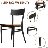 Mid-Century Dining Chairs Set of 2, w/Hollow Back & Wood Cushion, Rubber Iron Frame Chairs, No Assembled, Simple Chair for Room - Bosonshop