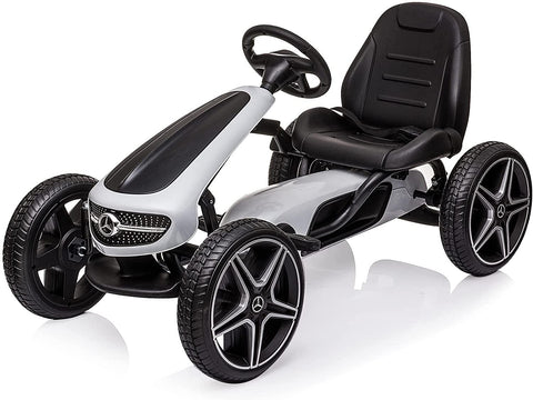 Mercedes Benz 4 Wheel Kids Pedal Powered Bike Go Kart,  Outdoor Play Toy Racer Car, White - Bosonshop