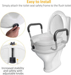 Raised Toilet Seat with Removable or Adjustable Handles, Plastic Raised Toilet Seat with Lock and Padded Armrests, White