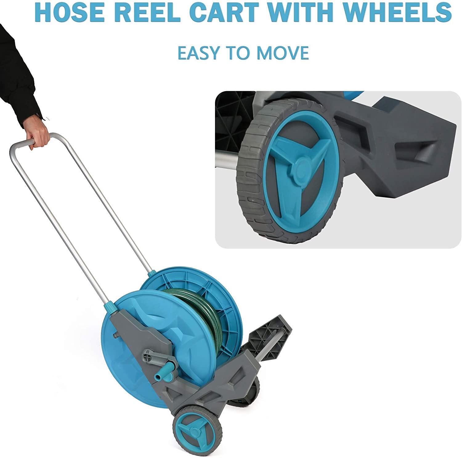 Garden Hose Reel Cart with Wheels, Water Hose Reel Mobile Cart with 8 Patterns Hose Nozzle 3/4" Connector, for Garden Watering, Car Washing - Bosonshop