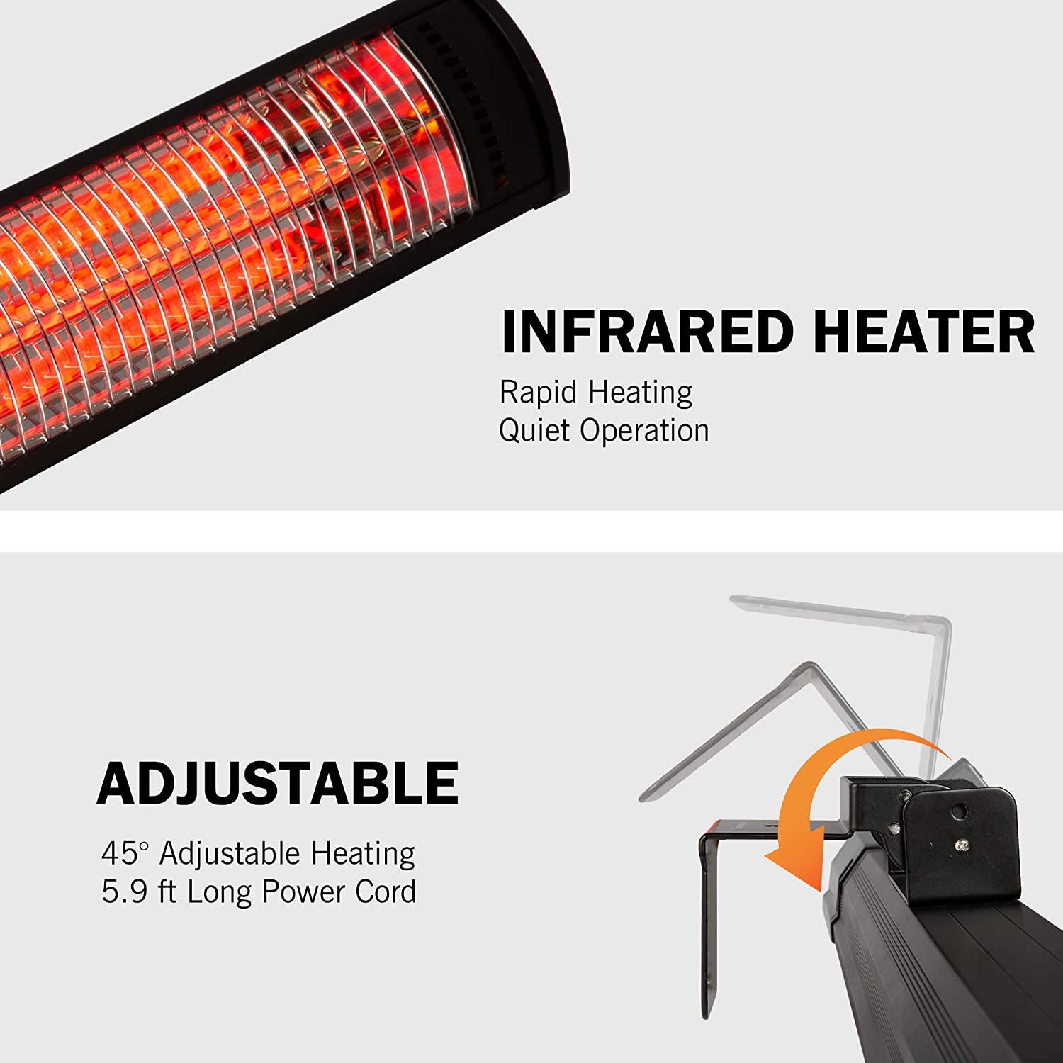 Wall Mounted Patio Heater Electric Outdoor Indoor Heater with Remote Control for Garage Ceiling Porch Home Backyard, 750W-1500W, 120V - Bosonshop