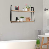 Floating Wall Shelves Rustic 2-Tier Floating Shelf for Bathroom Bedroom Living Room Kitchen |Easy to Install, Black Metal Frame - Bosonshop