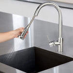 Kitchen Faucet with Pull Out Spray Head for 1 Hole Kitchen Sink, 360 Swivel Single Handle Stainless Steel Tap for Bathroom Rv Wet Bar Sinks, Chrome - Bosonshop