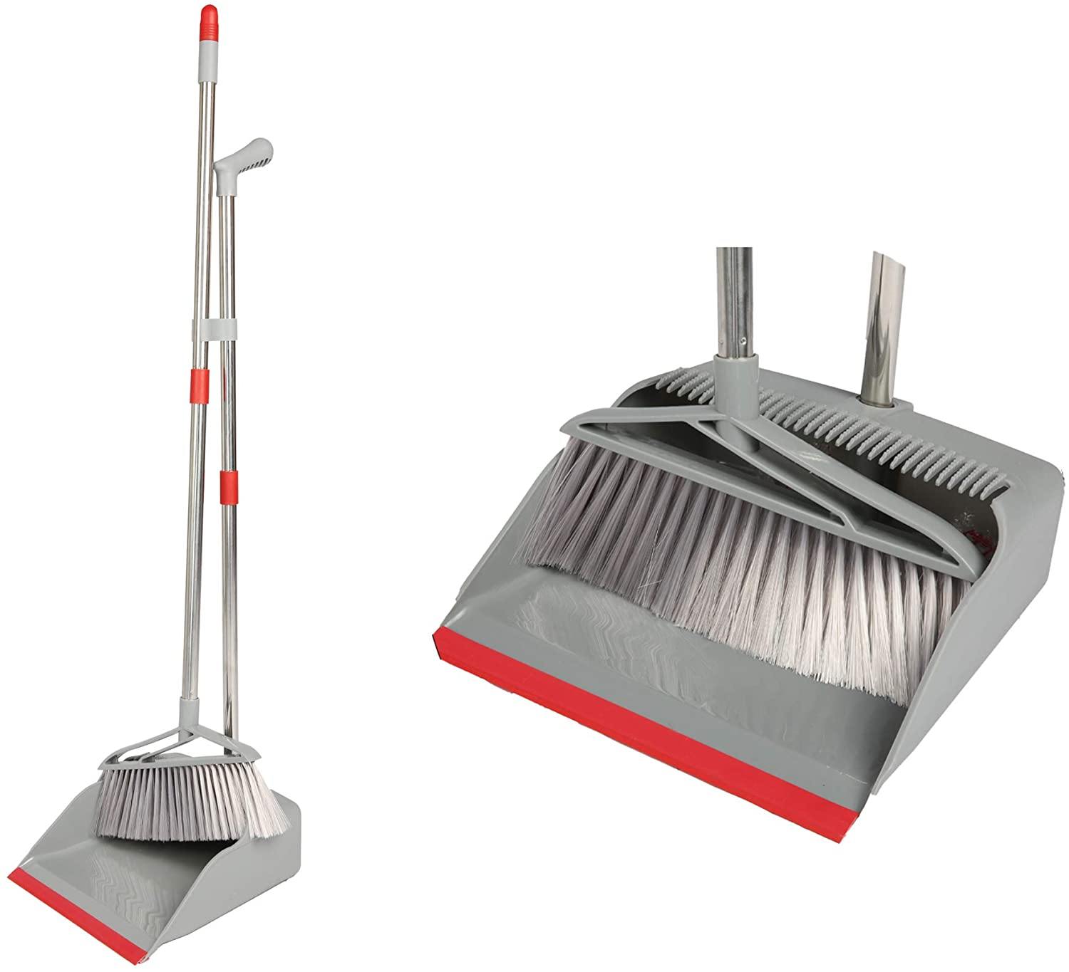 Broom and Dustpan Set Long Handle Lightweight and Robust Sweep Set Easy Assembly for Pet Hair Dirty Corners, Home Office, Grey + Red - Bosonshop