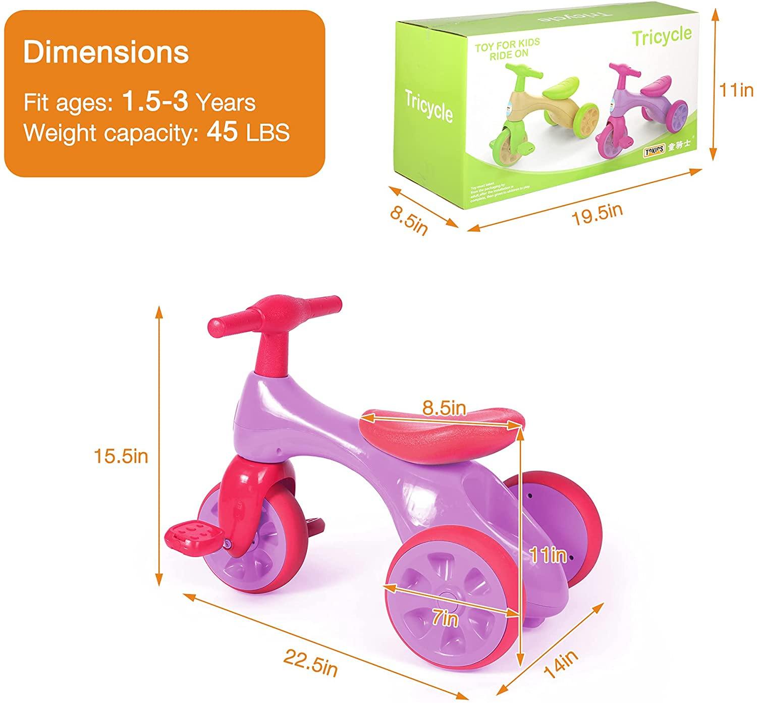 Toddler Tricycle Kids 3-Wheel Ride-on Toy Trike - Baby Balance Walker Slide Bike Bicycle with Foot Pedals for kids, Rose red - Bosonshop