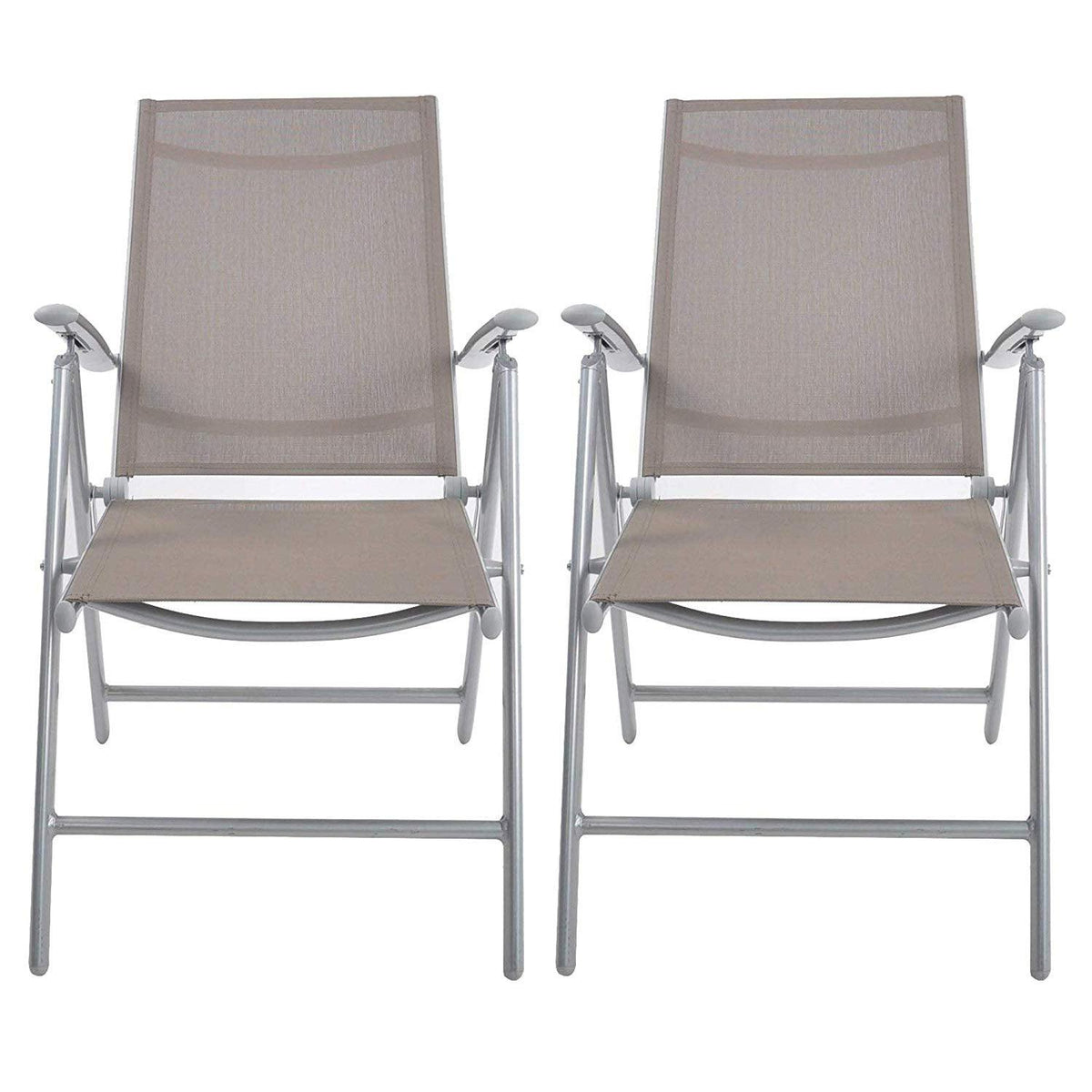Set of 2 Patio Folding Sling Back Chairs Aluminum Adjustable Reclining