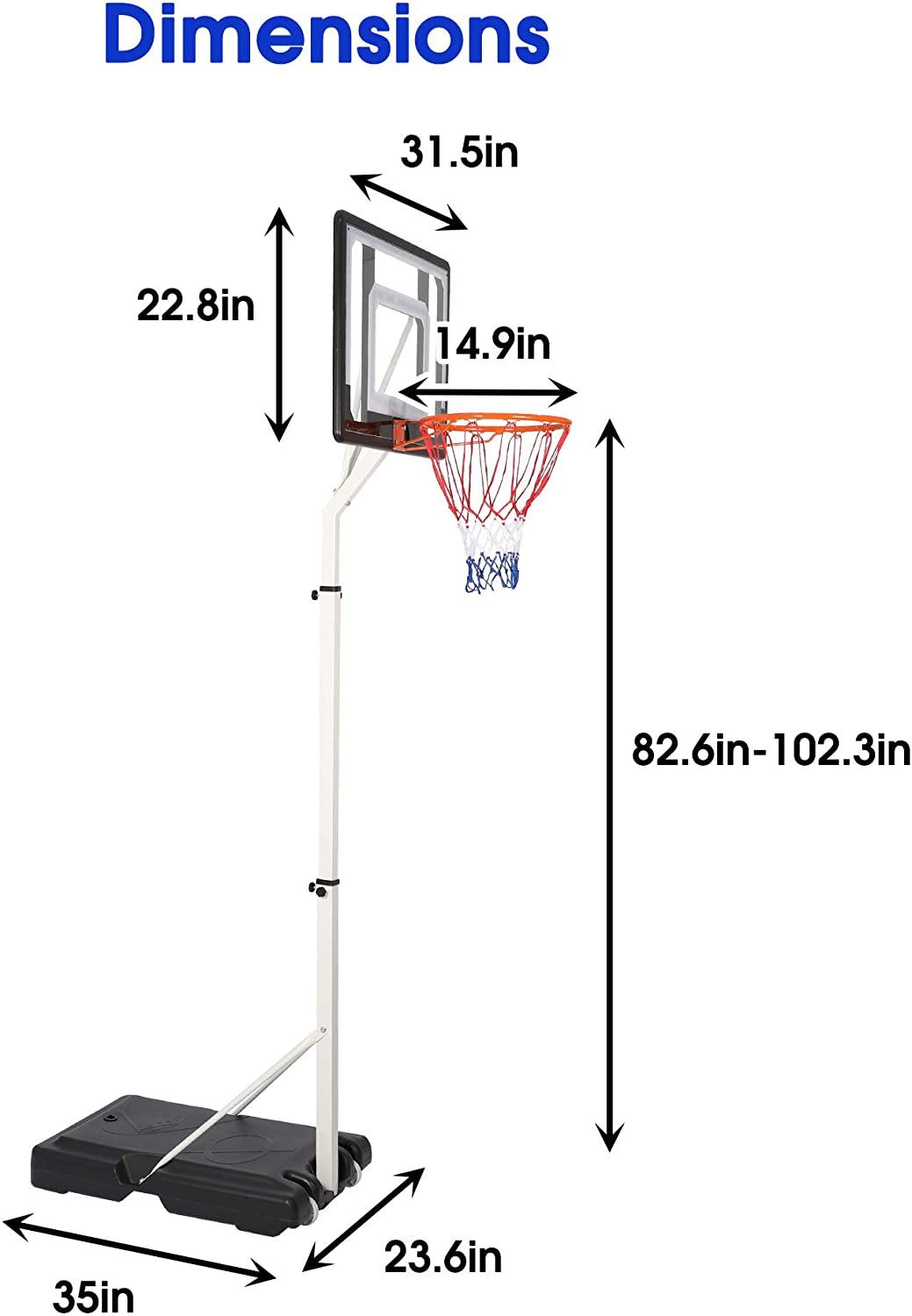 Portable Basketball Hoop Backboard System Stand Outdoor Sports Equipment Height Adjustable 8.4Ft-10Ft with Wheels - Bosonshop