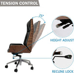High Back Executive Adjustable Office Chair Upholstered Swivel Chair Task Home Office Chair with Headrest & Wood Walnut Backrest, Black - Bosonshop