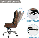 High Back Executive Adjustable Office Chair Upholstered Swivel Chair Task Home Office Chair with Headrest & Wood Walnut Backrest, Black - Bosonshop