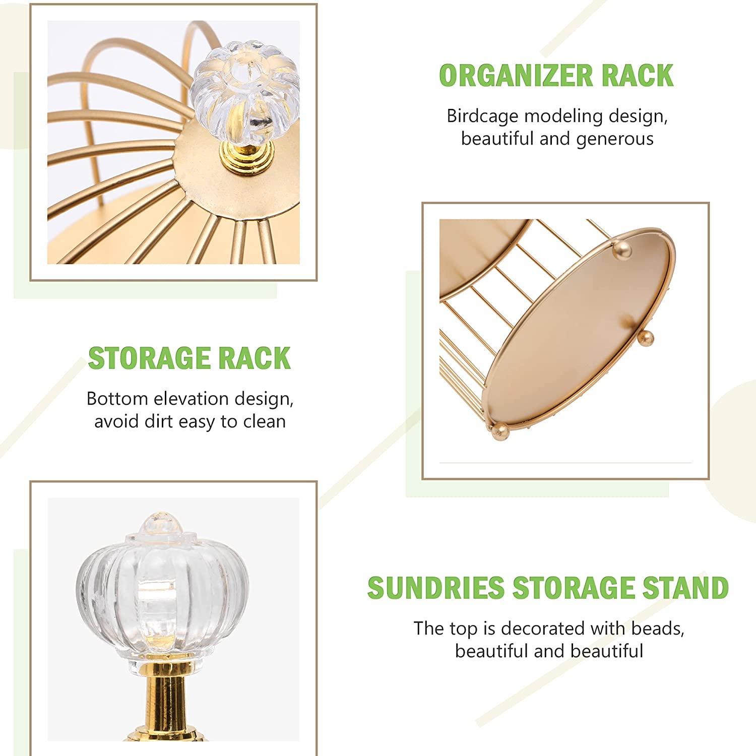 2-Tier Dessert Cupcake Stand Bird Cage Shaped Cake Stands Jewelry Display Holder Dessert Cupcake Stand Desktop Makeup Organizer Rack, Golden - Bosonshop