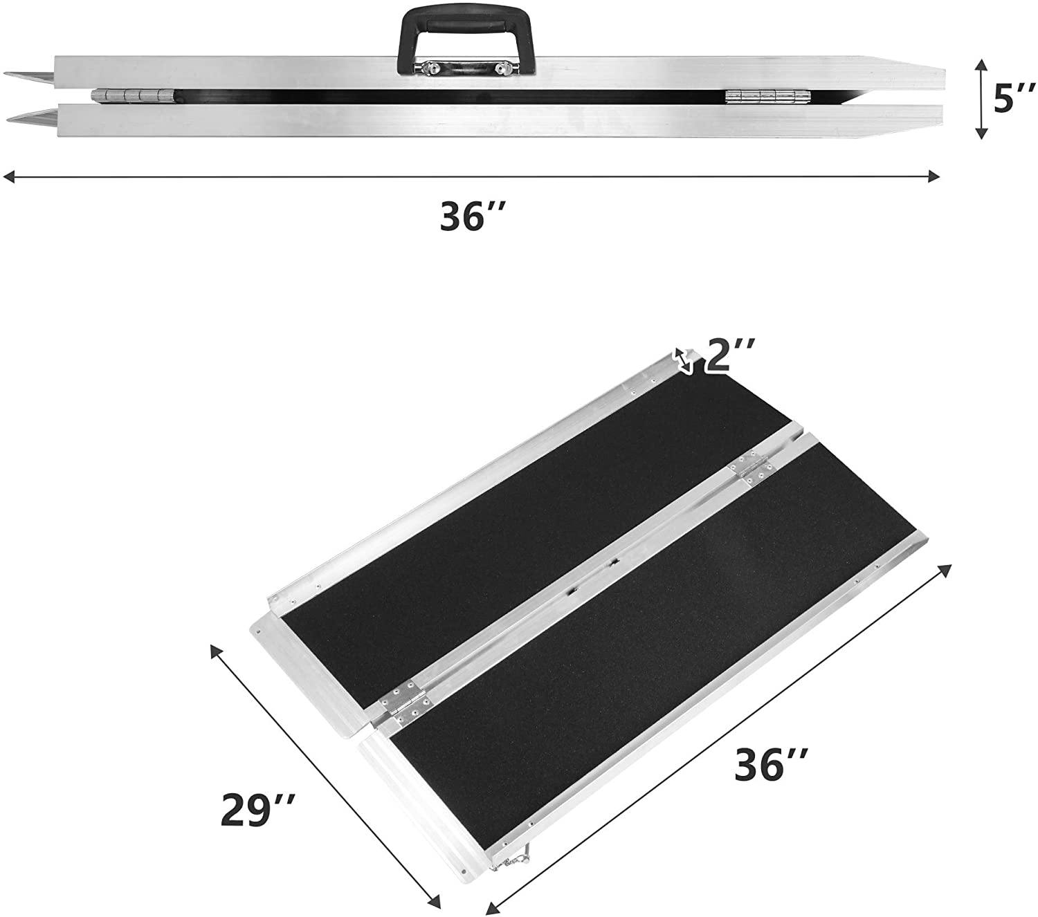 3ft Wheelchair Ramp (20LBS), Aluminum Alloy Ramp, Single Fold Portable Handles & Anti-Slip Carpet for Doorways, Stairs, Mobility Scooter, Porch - Bosonshop