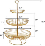 Fruit Basket for Kitchen Counter Fruit Vegetable Stand Stacked 3-Tier Bowls, Dining Table Counter Organizer, Modern Fruit Basket Stand, Golden - Bosonshop