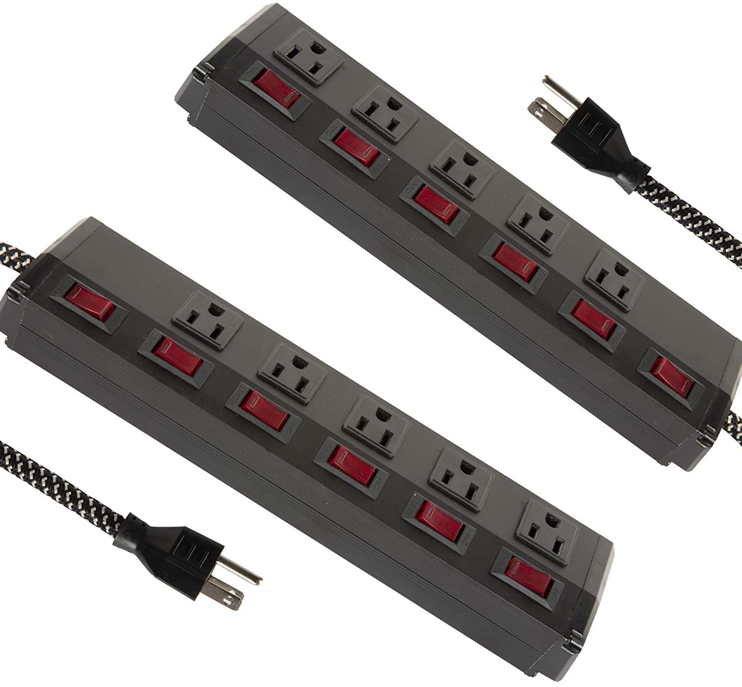 Surge Protector Power Strip with Outlets and USB Charging Ports 6-Foot Cord for Home, Office -Black (2, 5 outlets) - Bosonshop