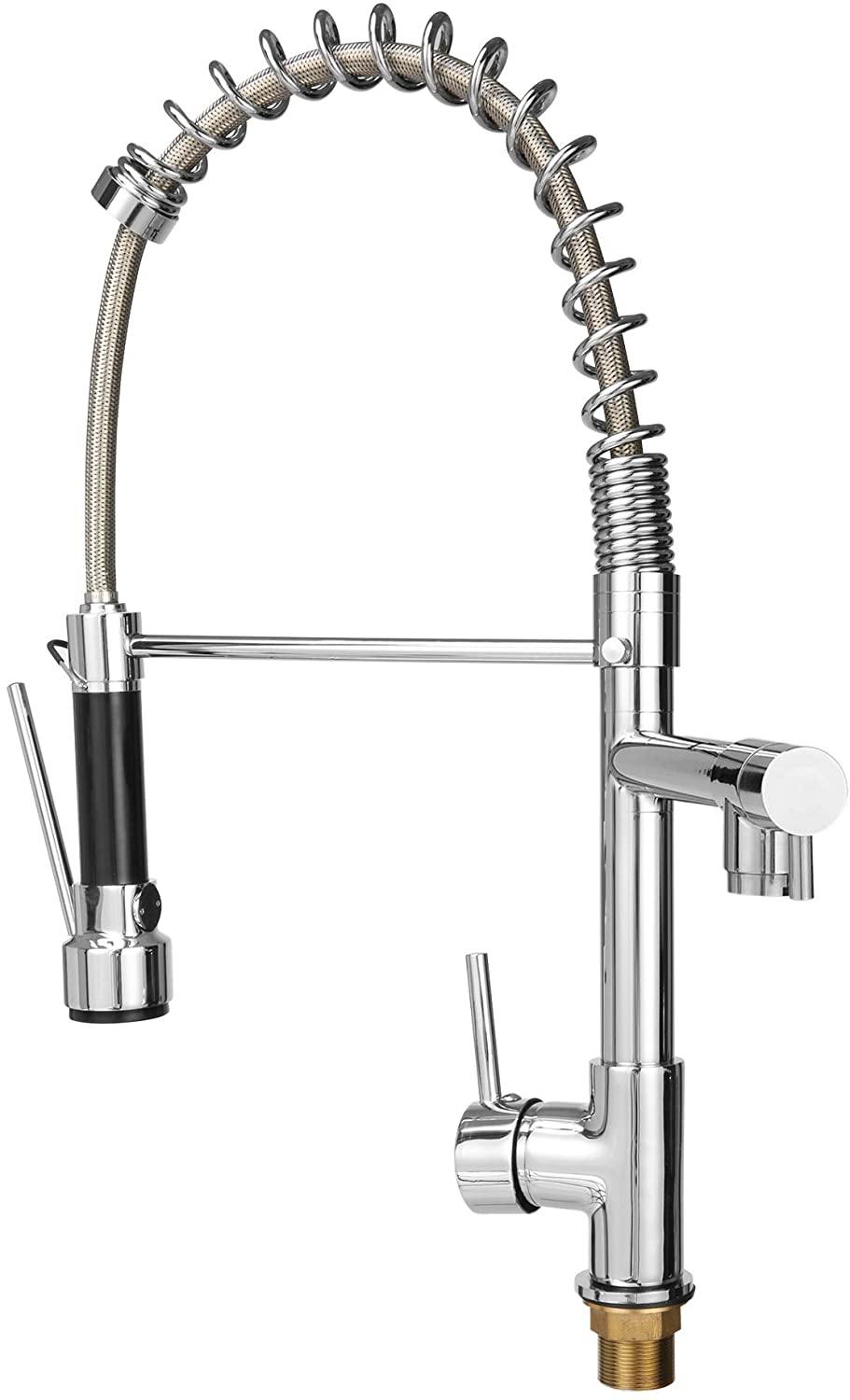 Single-Handle Pull-Down Sprayer Kitchen Faucet, High Arc Stainless Steel, 360 Swivel Single Handle Single Hole Spring Sink Faucet, Chrome - Bosonshop